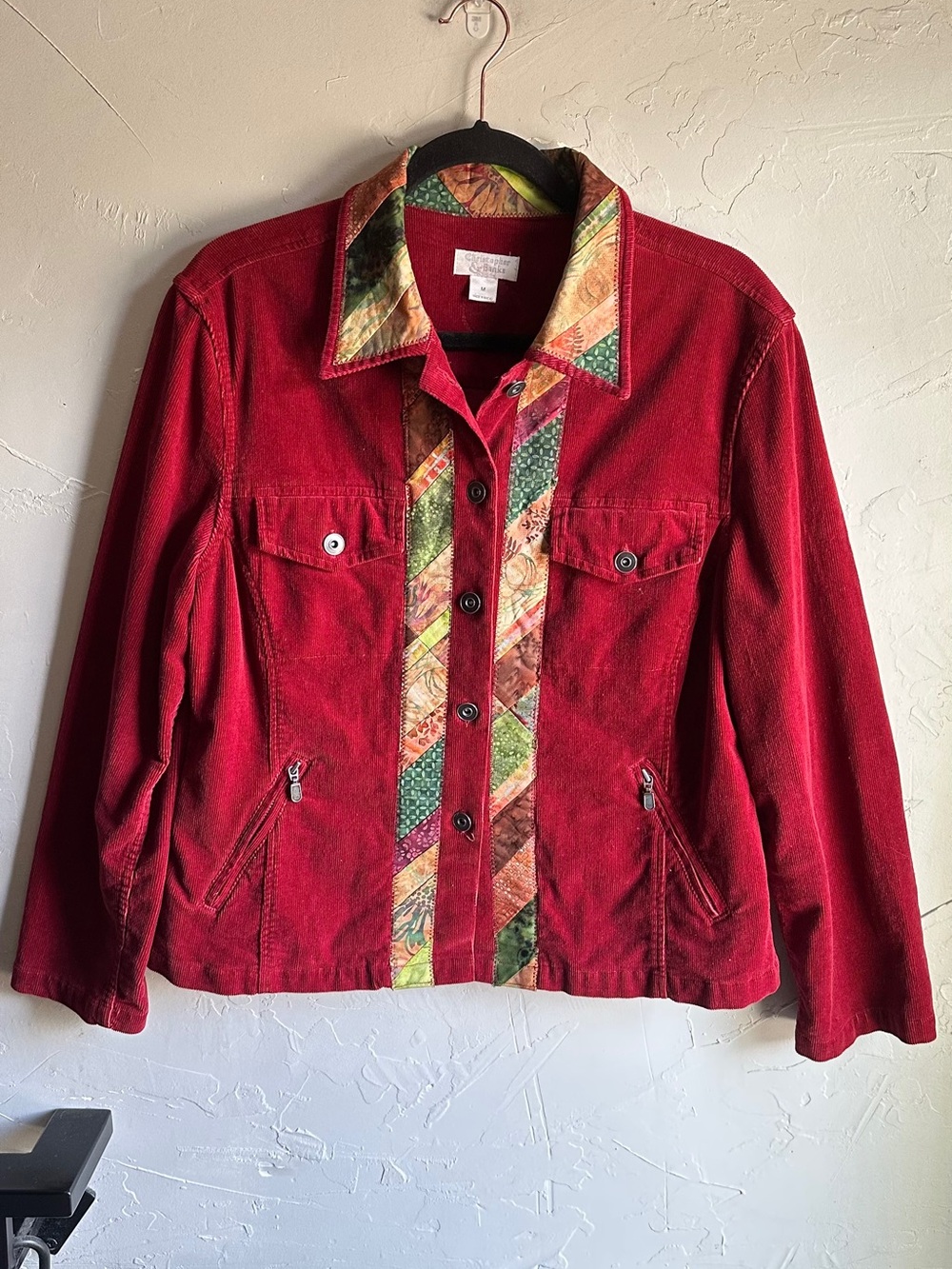 Christopher & Banks Corduroy Jacket Upcycled Patchwork Quilt Folk Art Boho M